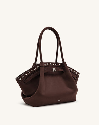 Sac cabas Hana en suédine - Marron chocolat foncé