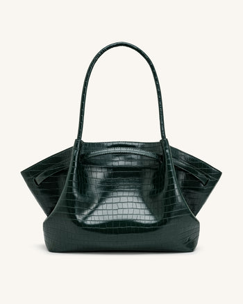 Hana Grand sac cabas aspect crocodile - Vert