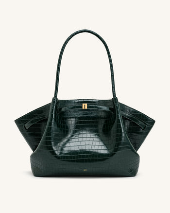 Hana Grand sac cabas aspect crocodile - Vert