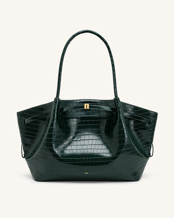 Hana Grand sac cabas aspect crocodile - Vert