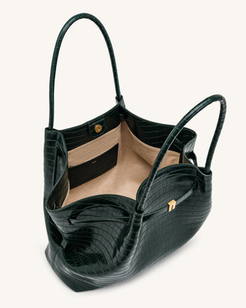 Hana Grand sac cabas aspect crocodile - Vert