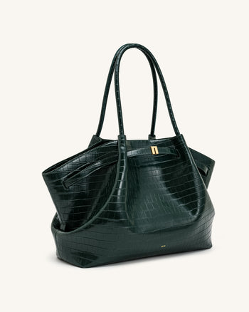 Hana Grand sac cabas aspect crocodile - Vert