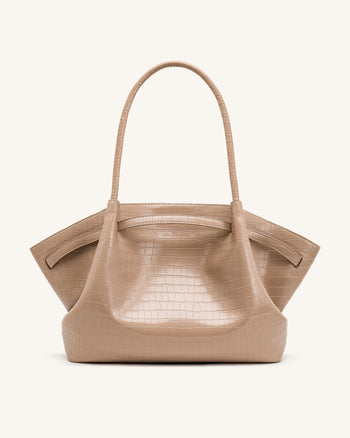 Hana Grand sac cabas aspect crocodile - Gris éléphant