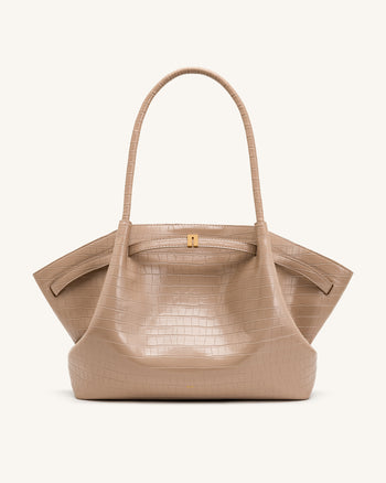 Hana Grand sac cabas aspect crocodile - Gris éléphant