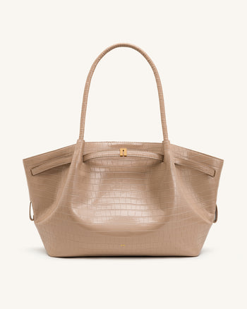 Hana Grand sac cabas aspect crocodile - Gris éléphant