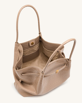 Hana Grand sac cabas aspect crocodile - Gris éléphant