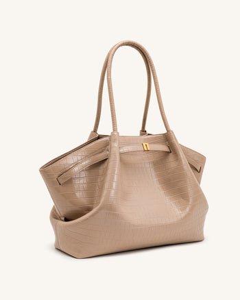 Hana Grand sac cabas aspect crocodile - Gris éléphant