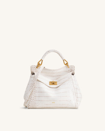 Lucia Sac classique à poignée supérieure - Effet croco blanc cassé