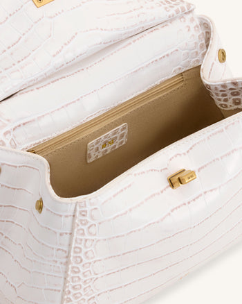Lucia Sac classique à poignée supérieure - Effet croco blanc cassé