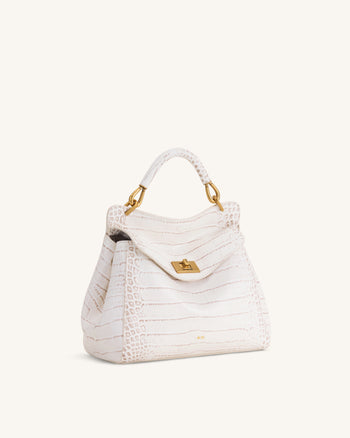 Lucia Sac classique à poignée supérieure - Effet croco blanc cassé