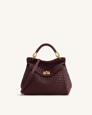 Lucia Sac à main classique tissé à poignée supérieure - Bordeaux foncé