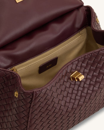 Lucia Sac à main classique tissé à poignée supérieure - Bordeaux foncé