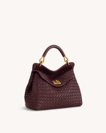 Lucia Sac à main classique tissé à poignée supérieure - Bordeaux foncé