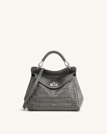 Lucia Sac à main classique à poignée supérieure - Effet croco gris