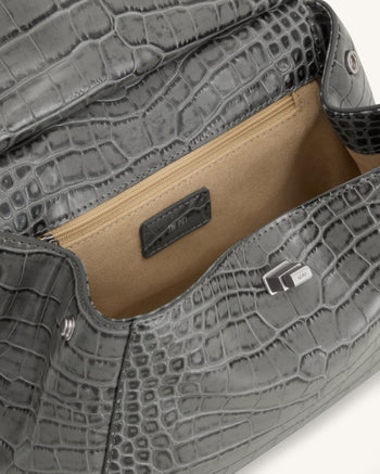 Lucia Sac à main classique à poignée supérieure - Effet croco gris