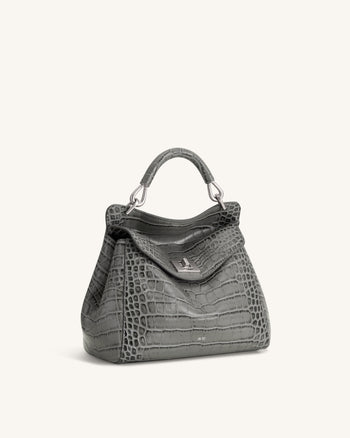Lucia Sac à main classique à poignée supérieure - Effet croco gris