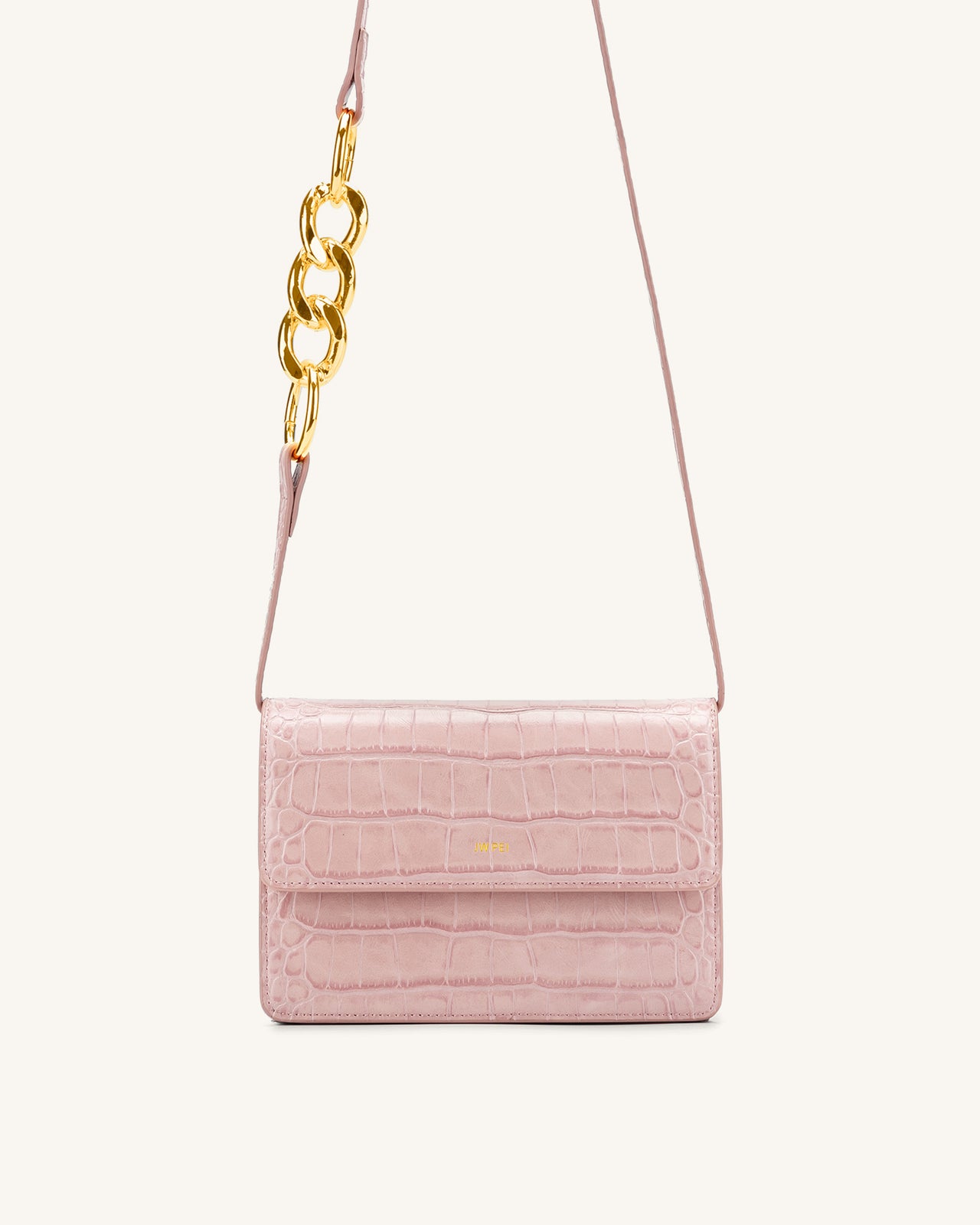 Sac Julia Bandoulière Chaîne Acrylique - Rose Clair Effet Croco