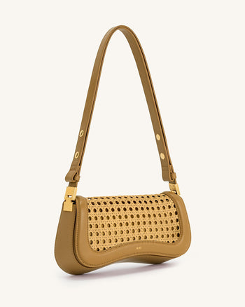 Sac à bandoulière tissé en faux bambou Joy - Marron