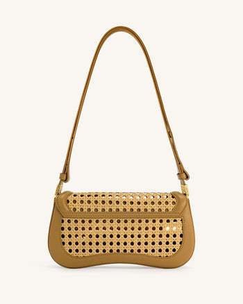 Sac à bandoulière tissé en faux bambou Joy - Marron