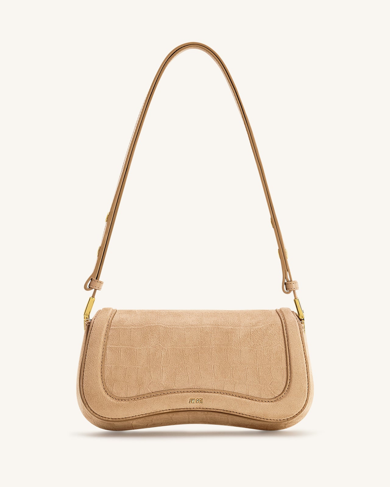 Joy Sac à bandoulière en daim synthétique effet croco - Beige