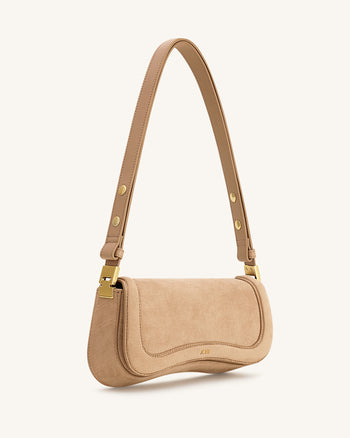 Joy Sac à bandoulière en daim synthétique effet croco - Beige