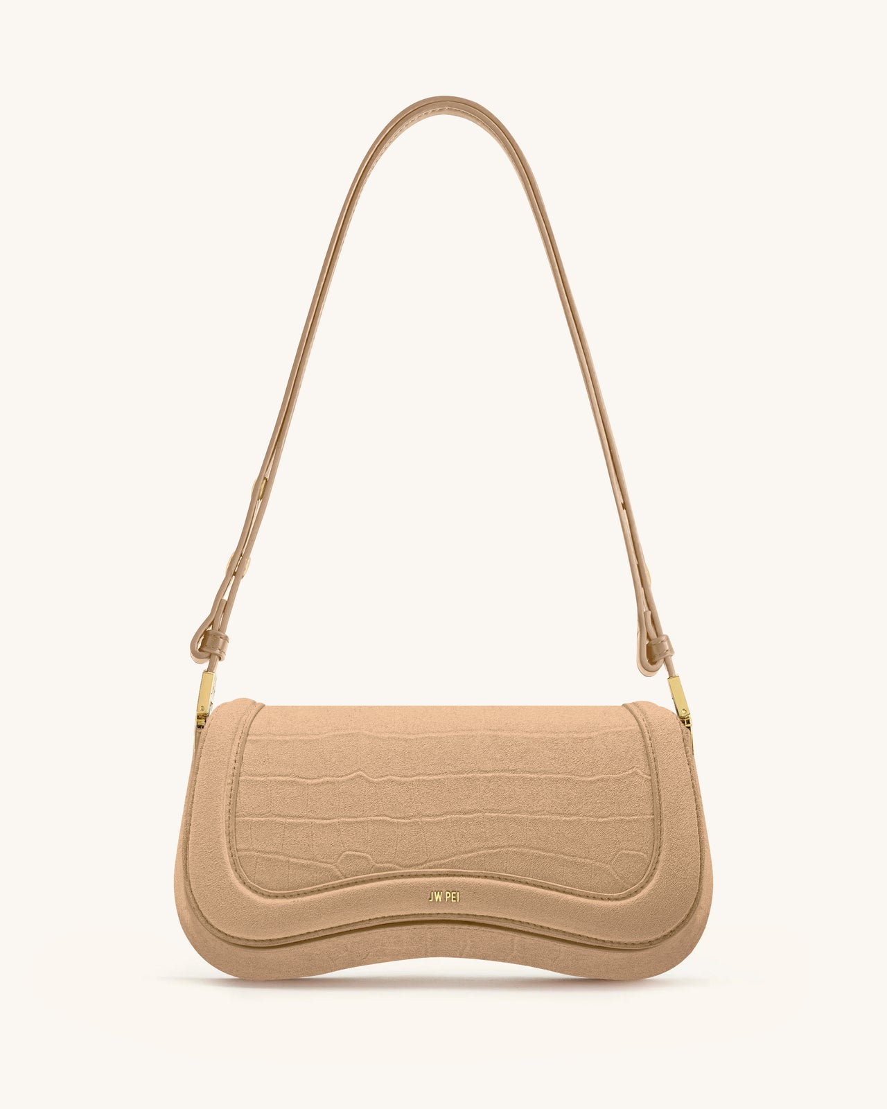 Joy Sac à bandoulière en daim synthétique effet croco - Beige