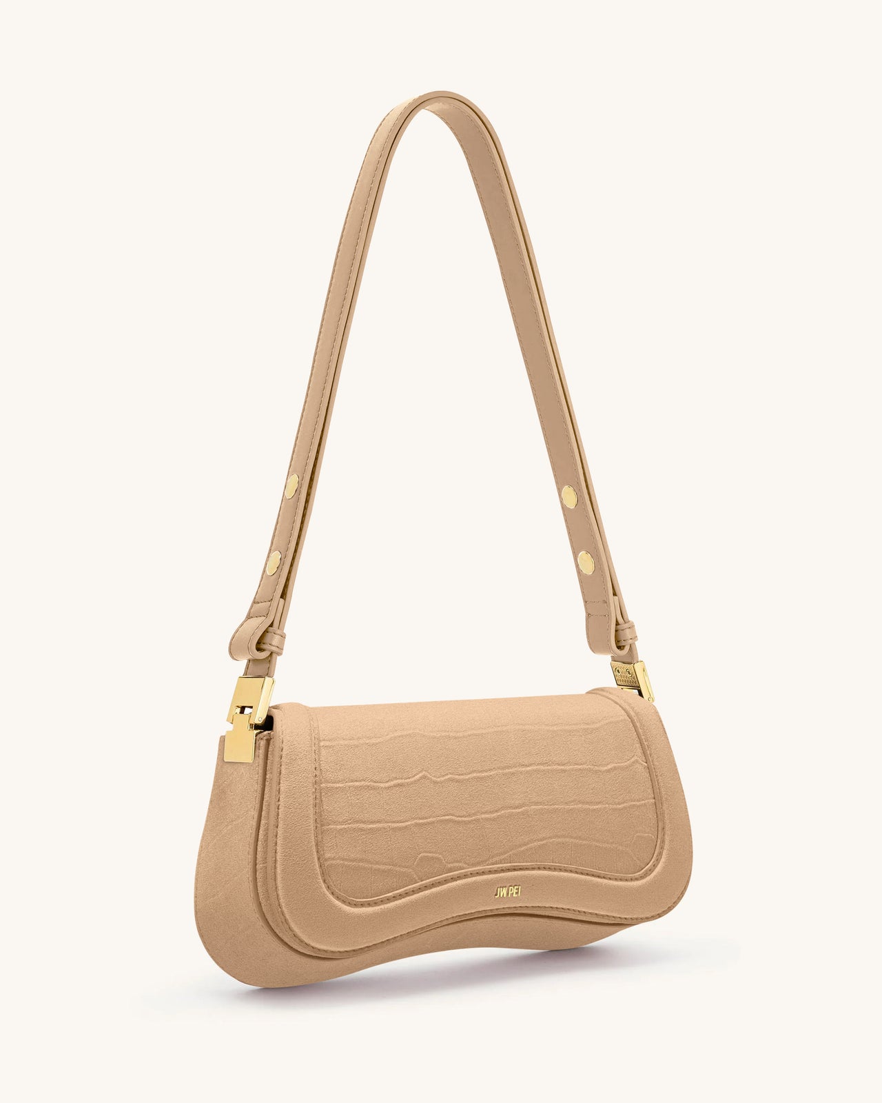 Joy Sac à bandoulière en daim synthétique effet croco - Beige