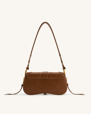 Sac bandoulière Joy en cuir froissé - Marron