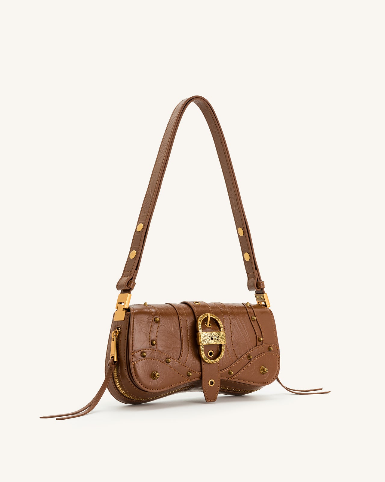 Sac bandoulière Joy en cuir froissé - Marron