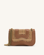 Sac bandoulière tissé en faux bambou Tina - Marron