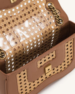 Sac bandoulière tissé en faux bambou Tina - Marron