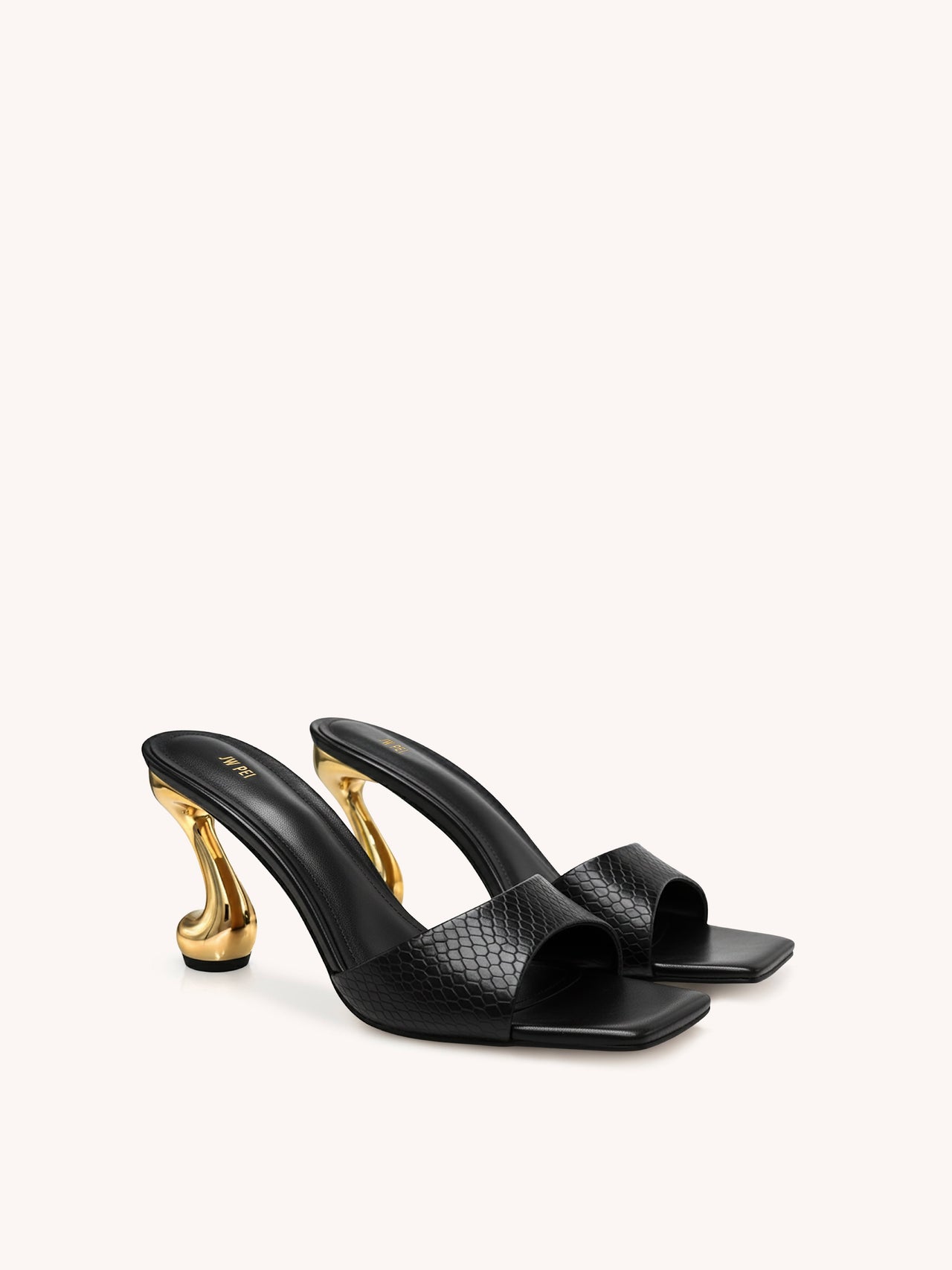 Hannah Mules à talons effet peau de serpent - Noir