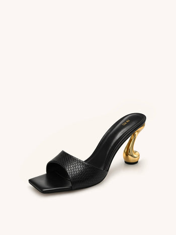 Hannah Mules à talons effet peau de serpent - Noir