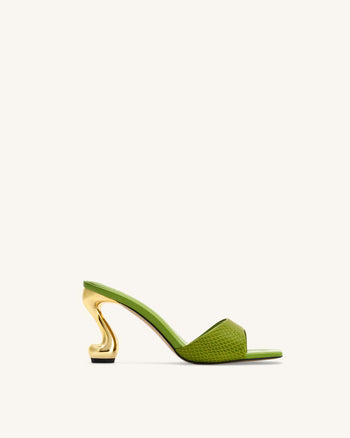 Mules à talon en cuir serpent Hannah – Vert