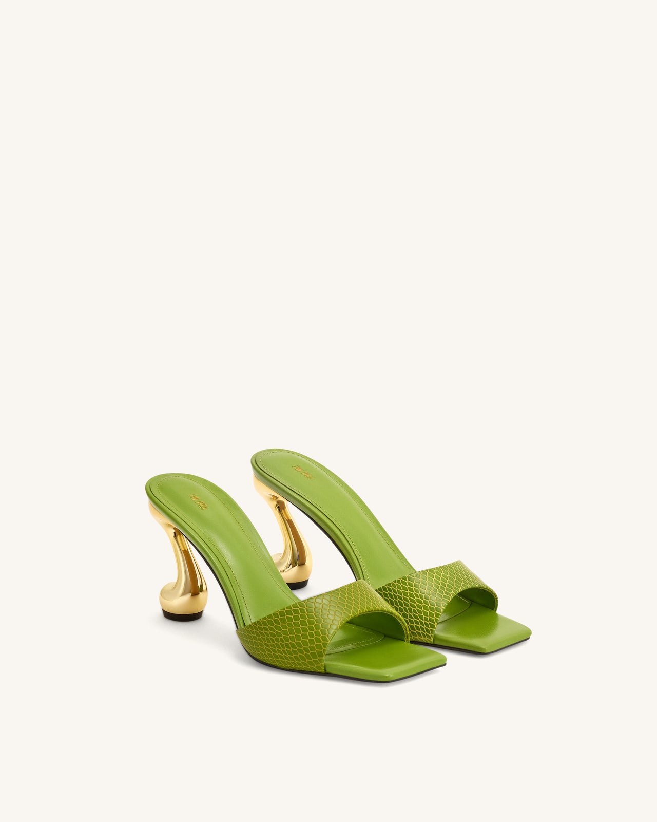 Mules à talon en cuir serpent Hannah – Vert