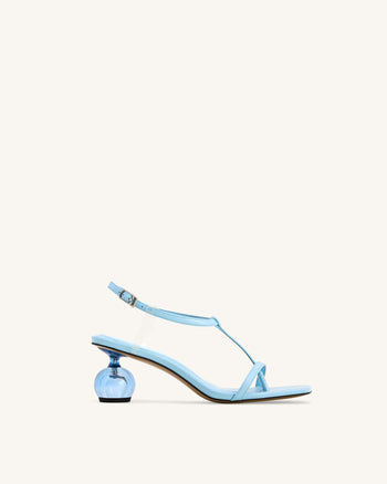 Charlotte Sandales à Brides avec Talon Sphérique – Bleu Ciel