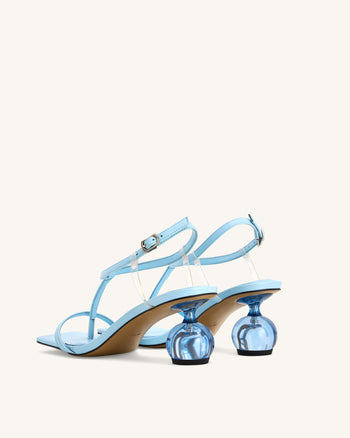 Charlotte Sandales à Brides avec Talon Sphérique – Bleu Ciel