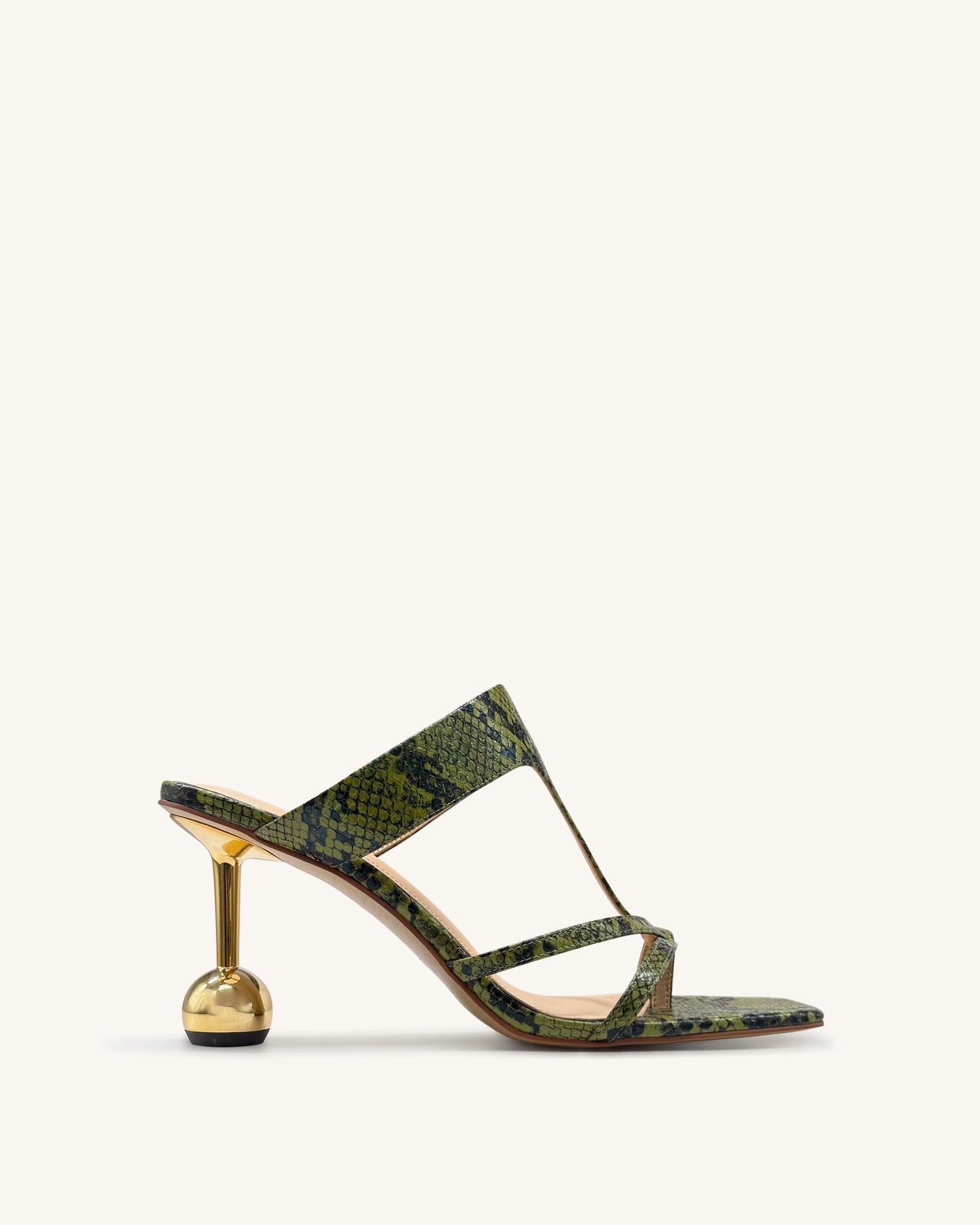 Cora Tongs à talons effet peau de serpent – Vert