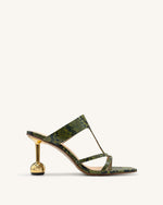 Cora Tongs à talons effet peau de serpent – Vert