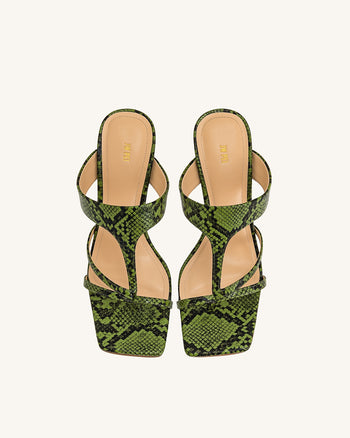 Cora Tongs à talons effet peau de serpent – Vert
