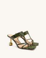 Cora Tongs à talons effet peau de serpent – Vert