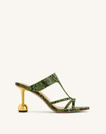 Cora Tongs à talons effet peau de serpent – Vert