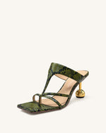 Cora Tongs à talons effet peau de serpent – Vert