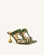 Cora Tongs à talons effet peau de serpent – Vert