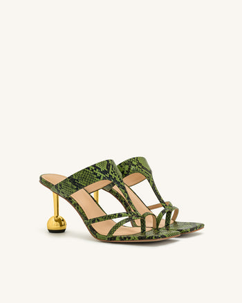 Cora Tongs à talons effet peau de serpent – Vert