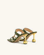 Cora Tongs à talons effet peau de serpent – Vert