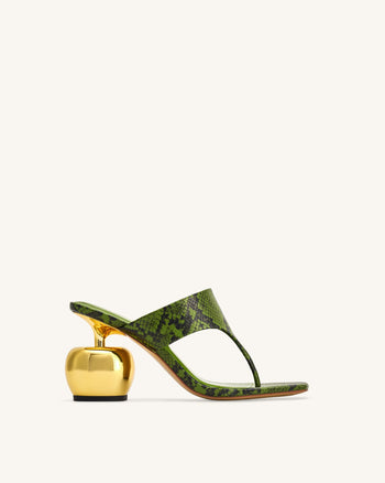 Tongs à talons Naomi – Effet peau de serpent vert