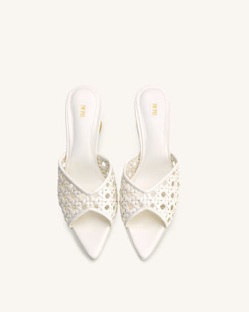 Mules Ellie à Talon Sphérique Tressé - Blanc