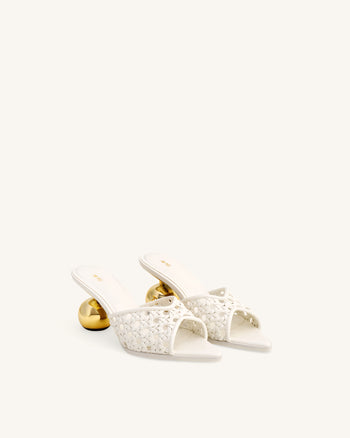 Mules Ellie à Talon Sphérique Tressé - Blanc