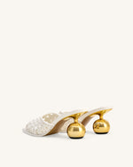 Mules Ellie à Talon Sphérique Tressé - Blanc